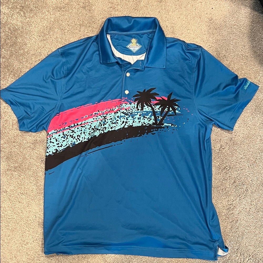 chubbies Teal-Blue Polo with Palm Tree Graphic